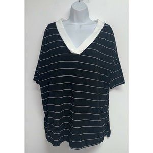 White Birch Womens Striped Top Blouse Shirt Size M Black White V-neck Stretch
